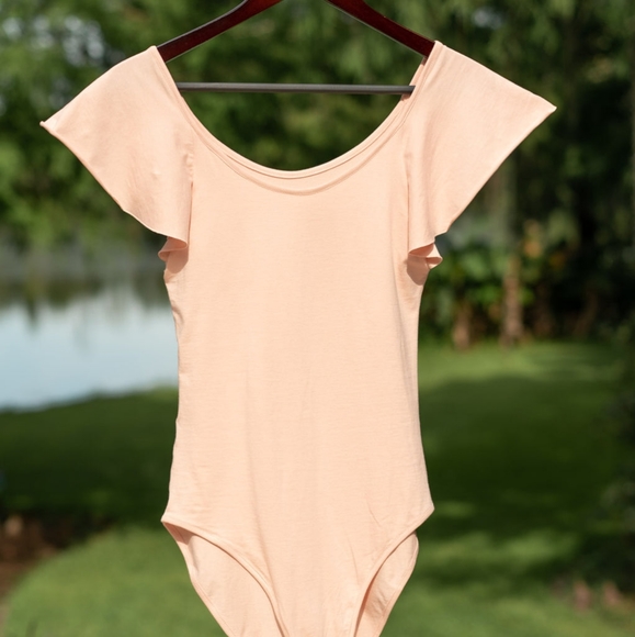 Elegantees violet ruffle bodysuit in sepia rose size M - Picture 6 of 8